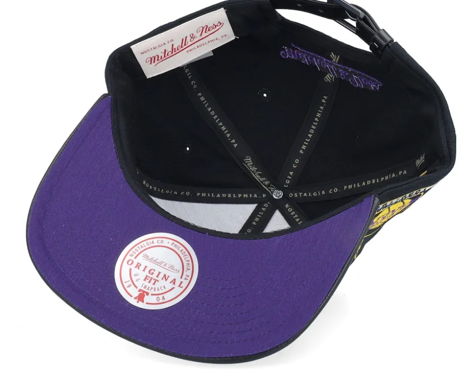 Los Angeles Lakers Hwc Black/Pu Leather Strapback - Mitchell & Ness
