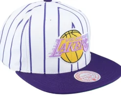 Los Angeles Lakers Retro Pinstripe White/Purple Snapback - Mitchell & Ness