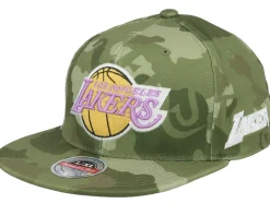 Los Angeles Lakers Tonal Camo Stretch Green Camo Fitted - Mitchell & Ness
