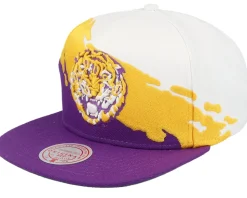 Louisiana State Tigers Paintbrush White/Purple Snapback - Mitchell & Ness