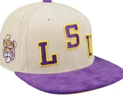 Louisiana State Tigers Team Cord Off White/Purple Fitted - Mitchell & Ness
