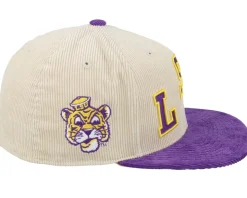 Louisiana State Tigers Team Cord Off White/Purple Fitted - Mitchell & Ness