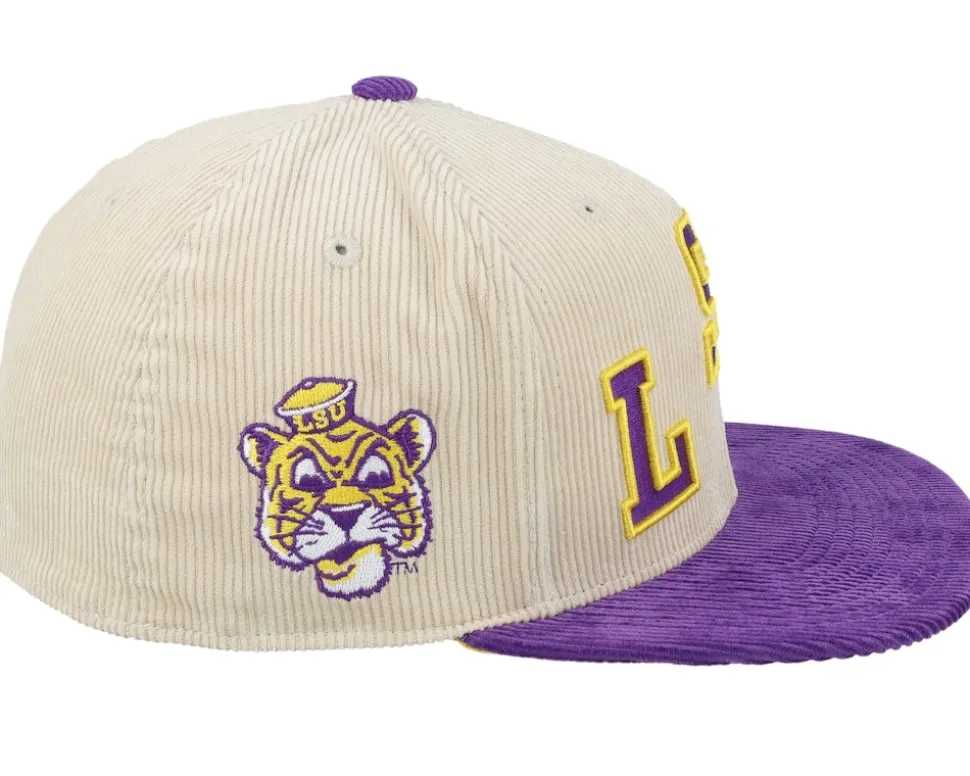 Louisiana State Tigers Team Cord Off White/Purple Fitted - Mitchell & Ness