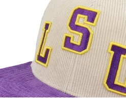 Louisiana State Tigers Team Cord Off White/Purple Fitted - Mitchell & Ness