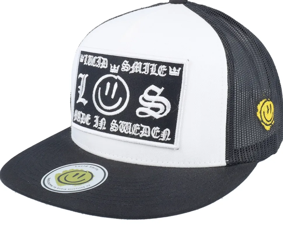 L&s Sweden Patch White/Black Flat Brim Trucker - Lucid Smile