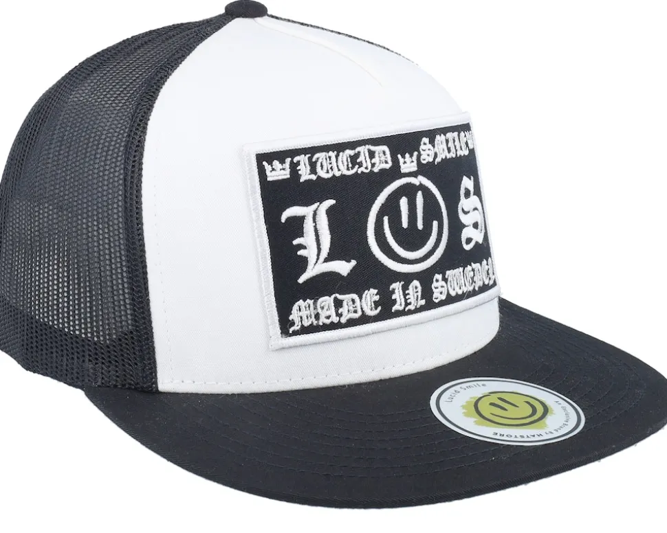 L&s Sweden Patch White/Black Flat Brim Trucker - Lucid Smile
