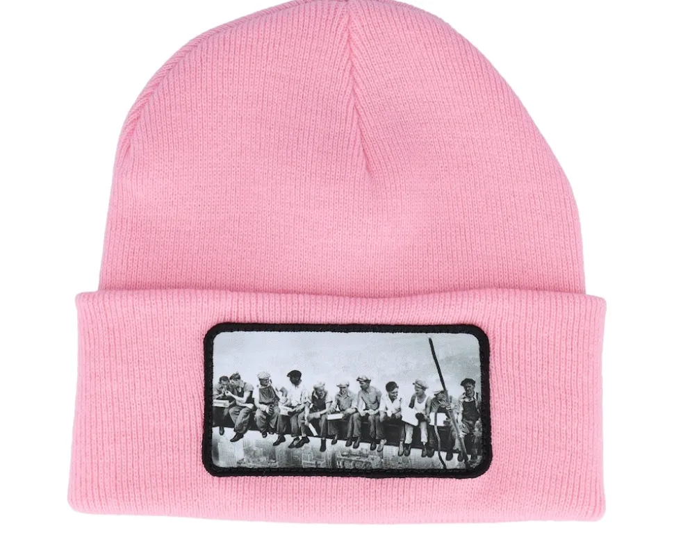 Lunch Atop A Skyscraper Beanie Classic Pink Cuff - Public Domain