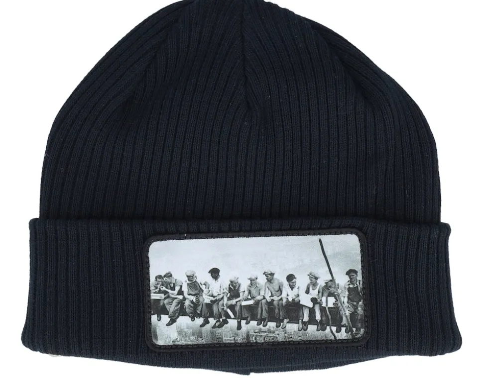 Lunch Atop A Skyscraper Beanie Black Organic Cuff - Public Domain