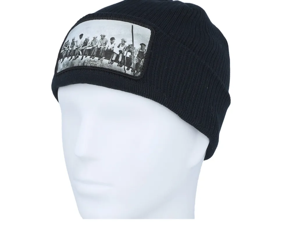 Lunch Atop A Skyscraper Beanie Black Organic Cuff - Public Domain