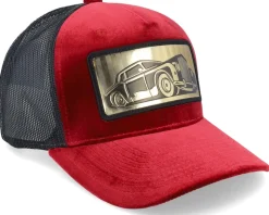 Luxury Car Gold Patch Velvet Red/Black A-frame Trucker - Calza Pennello
