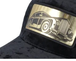 Luxury Car Gold Patch Velvet Black A-Frame Trucker - Calza Pennello