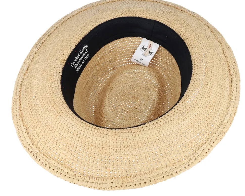 Mabel Crochet Raffia Natural Red Stripe Band Straw Hat - MJM Hats
