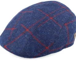 Maddy Virgin Wool Navy Check Flat Cap - MJM Hats