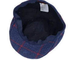 Maddy Virgin Wool Navy Check Flat Cap - MJM Hats