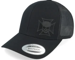 Maltese Cross Skull Black Patch Black Trucker - Born To Ride