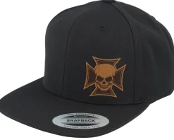 Maltese Cross Skull Brown Patch Black Snapback - Born To Ride