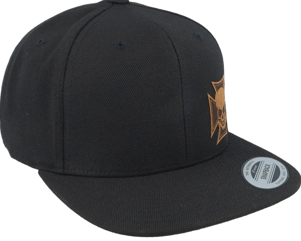Maltese Cross Skull Brown Patch Black Snapback - Born To Ride