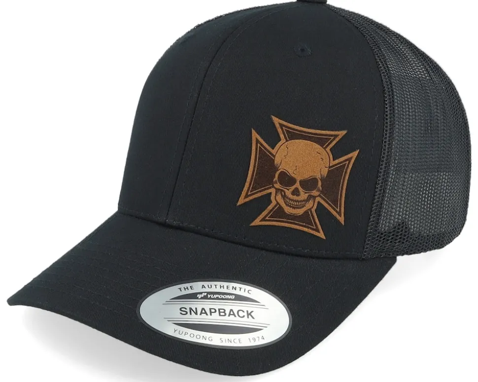 Maltese Cross Skull Brown Patch Black Trucker - Born To Ride