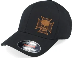 Maltese Cross Skull Brown Patch Black Flexfit - Born To Ride