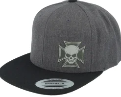 Maltese Cross Skull Grey Patch Charcoal/Black Snapback - Born To Ride