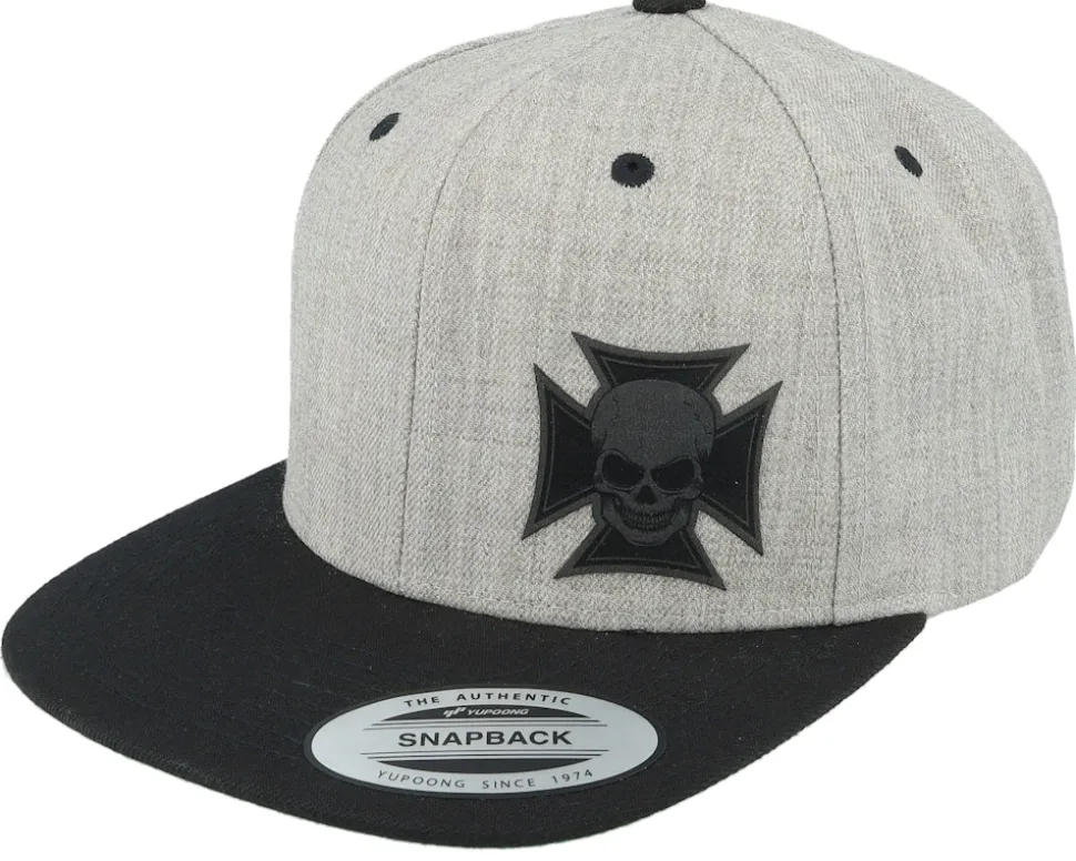 Maltese Cross Skull Patch Heater Grey/Black - Born To Ride