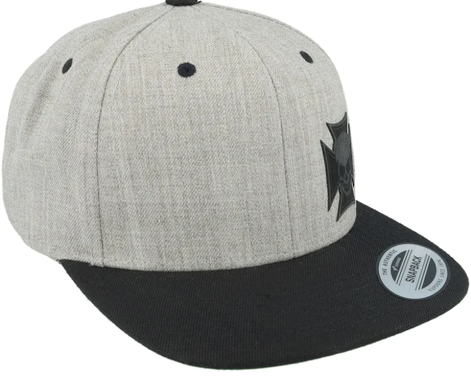 Maltese Cross Skull Patch Heater Grey/Black - Born To Ride