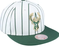 Milwaukee Bucks Retro Pinstripe White/Green Snapback - Mitchell & Ness