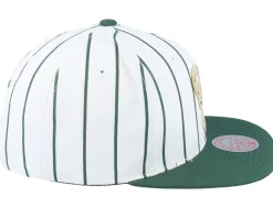 Milwaukee Bucks Retro Pinstripe White/Green Snapback - Mitchell & Ness