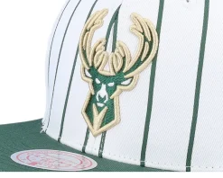 Milwaukee Bucks Retro Pinstripe White/Green Snapback - Mitchell & Ness