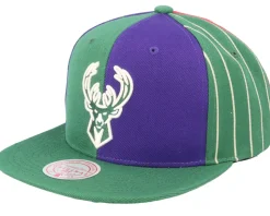 Milwaukee Bucks What The Pinstripe Green/Purple Sanpback - Mitchell & Ness