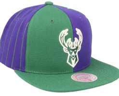 Milwaukee Bucks What The Pinstripe Green/Purple Sanpback - Mitchell & Ness