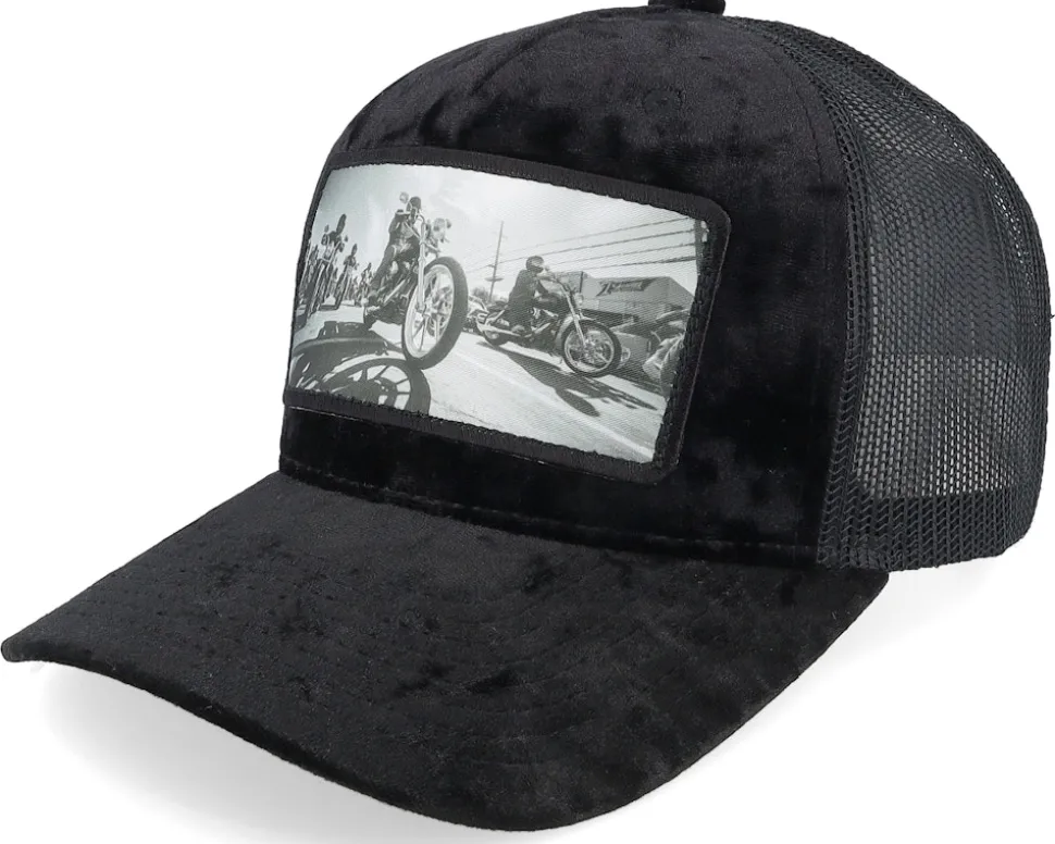 Motorcycle Club Bike Riders Velvet Black A-Frame Trucker - Calza Pennello
