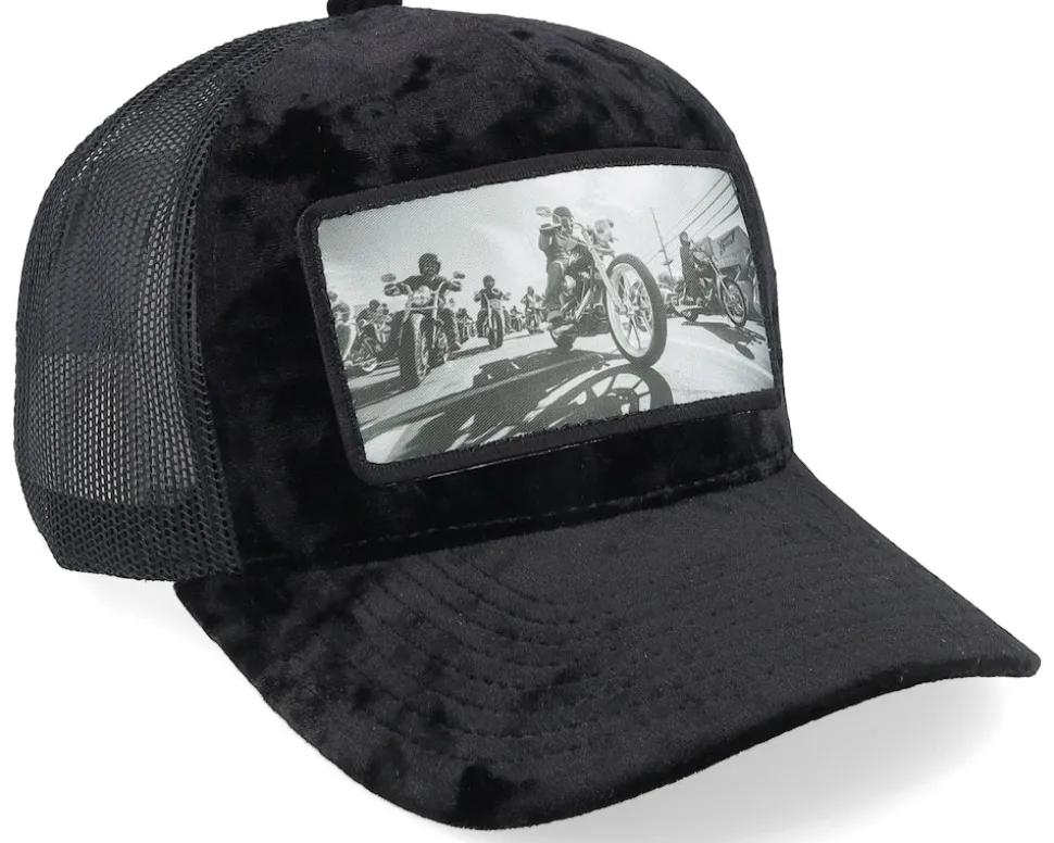 Motorcycle Club Bike Riders Velvet Black A-Frame Trucker - Calza Pennello