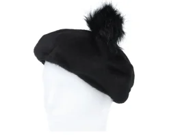 Natalie Oversized Black Pom Beret - Brixton