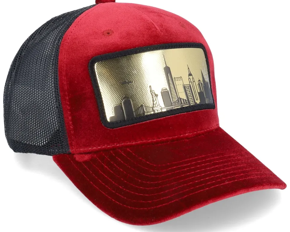 New York Gold Patch Velvet Red/Black A-frame Trucker - Calza Pennello