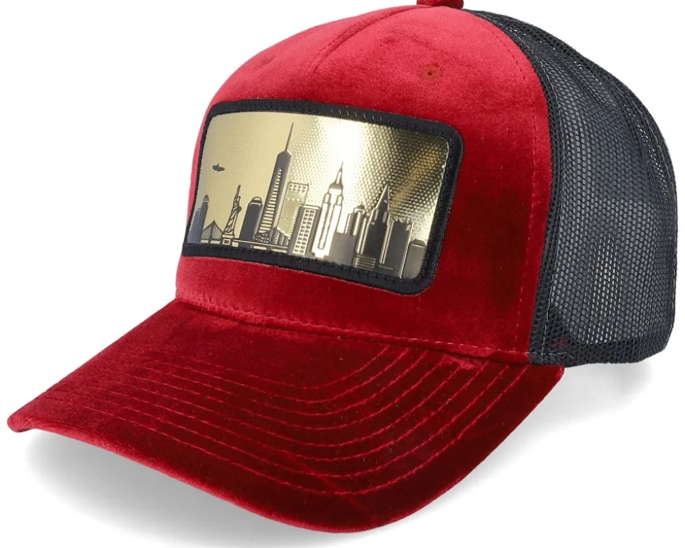 New York Gold Patch Velvet Red/Black A-frame Trucker - Calza Pennello