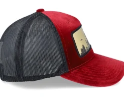 New York Gold Patch Velvet Red/Black A-frame Trucker - Calza Pennello