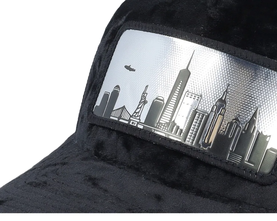 New York Silver Patch Velvet Black A-Frame Trucker - Calza Pennello