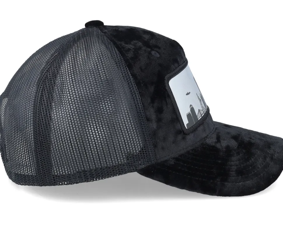 New York Silver Patch Velvet Black A-Frame Trucker - Calza Pennello