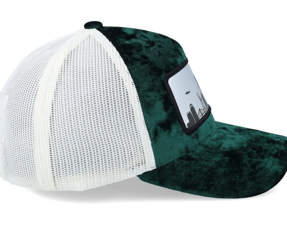 New York Silver Patch Velvet Green/Ivory A-Frame Trucker - Calza Pennello