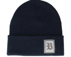 Old English B Patch Navy Beanie - Bearded Man