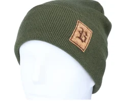 Old English B Patch Olive Green Beanie - Bearded Man