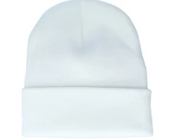 Old English B Patch White Beanie - Bearded Man