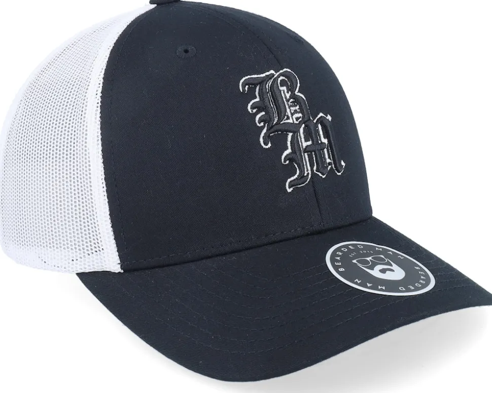 Old English Logo 2 Tone Black/White Trucker - Bearded Man