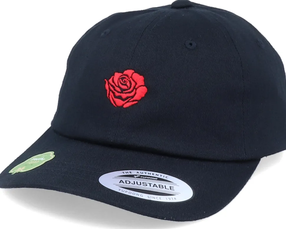 Organic Tiny Red Rose Petal Black Dad Cap - Iconic