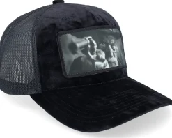 Outlaw With Revolver Velvet Black A-Frame Trucker - Bearded Man