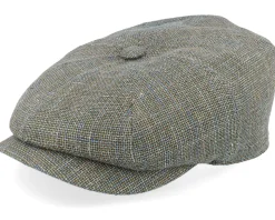 8-panel Cap Hopsack Olive/Brown Flat Cap - Lierys