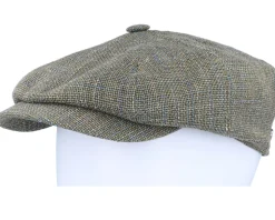 8-panel Cap Hopsack Olive/Brown Flat Cap - Lierys