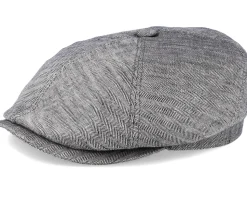 6-Panel Linen Fischgrat Grey Flat Cap - Stetson