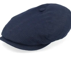6-panel Linen Structure Blue Flat Cap - Stetson